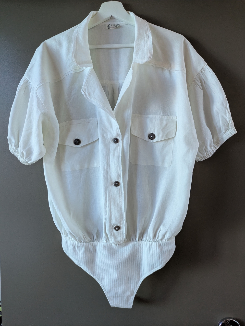 Free People So-Fari Linen Short-sleeve Bodysuit White Summer Top M NWOT